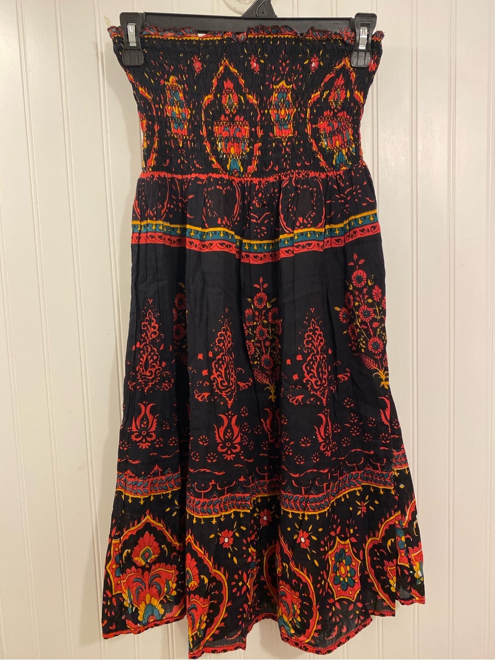 colorful paisley smock strapless dress